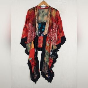 Sterling Styles Asian Print Patchwork Kimono Style Womens One Size Mixed Media